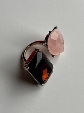 Acne Studios Gemstone Embellished Double Ring In Silver